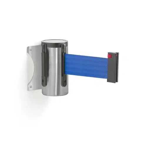 Zahrazovací pás BUFFER, 2300 mm, nástěnná kazeta, broušená ocel, modrý pás