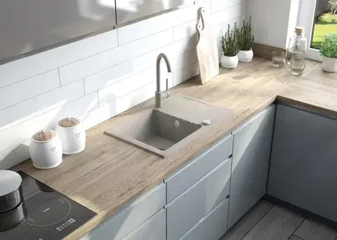 DEANTE Zorba beige Granitový dřez včetně baterie, 1 bowl s odkapávačem ZQZA511A