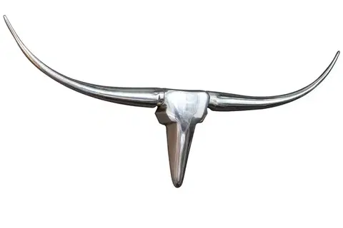 Estila Glamour závěsná nástěnná dekorace Longhorn ve tvaru býčí lebky z lesklého chromového kovu ve stříbrné barvě 99 cm