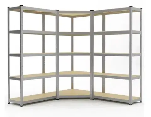 Stabilní rohový kovový úložný regál s 5 policemi 180 x 90 x 30 cm