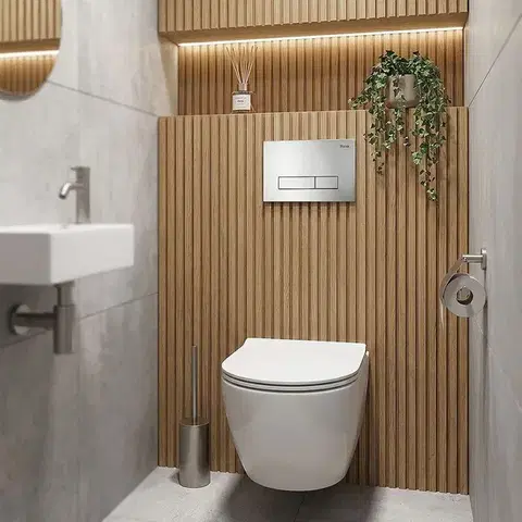 REA Podomítkový WC systém K011A-Q + tlačítka I Brush Satin KPL-E0635