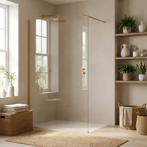 REA/S Sprchová zástěna Flexi Transparent / Brush Gold 70 KPL-K99268