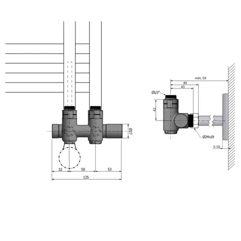 SAPHO TWIN COMBI připojovací sada ventilů pro středové připojení, pravá, černá mat CP461BS