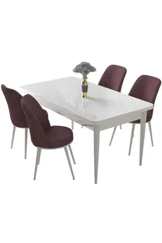 Dining Table & Chairs Set (5 Pieces) Nil - White, Dusty Rose