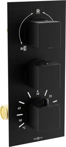 MEXEN Cube termostatická baterie sprcha/vana 3-output, černá 77503-70