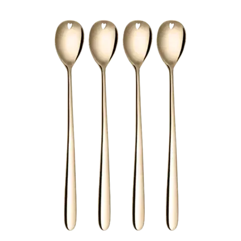 Latté lžičky se srdíčkem champagne 4 ks set — Love Cutlery - 116628