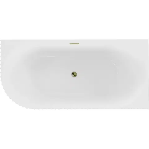 MEXEN/S Gia volně stojící rohová vana reliéf pravá 150 x 75, bílá lesk, sifon a přepad zlatá 52701507500P-50