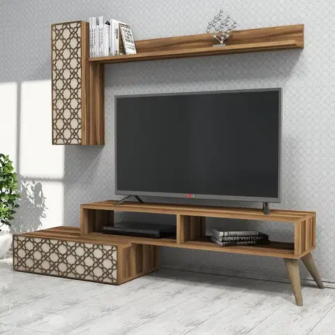 TV stěna / Sestava pod TV Planet - Walnut, Cream