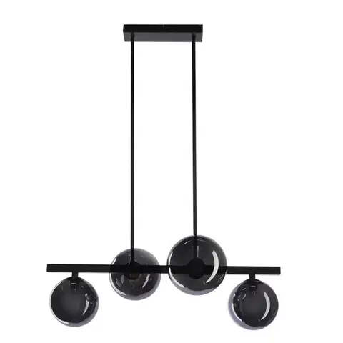 Černá závěsná lampa KAMA v tmavém japonském stylu - s grafitovými kuličkami - designová lampa do obývacího pokoje 4x G9 LED