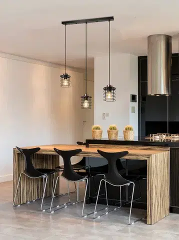 Stropní závěsná lampa černá páska 3xE27 Glob