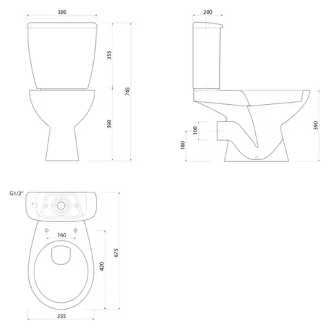 AQUALINE JOSE WC kombi, dvojtlačítko 3/6l, zadní odpad, bílá PS8812