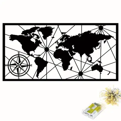 Dekorativní kovový doplněk na zeď World Map Led 452