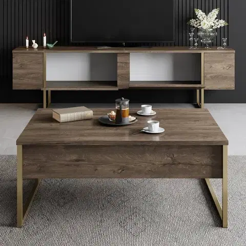 TV stolek Luxe - Walnut, Gold