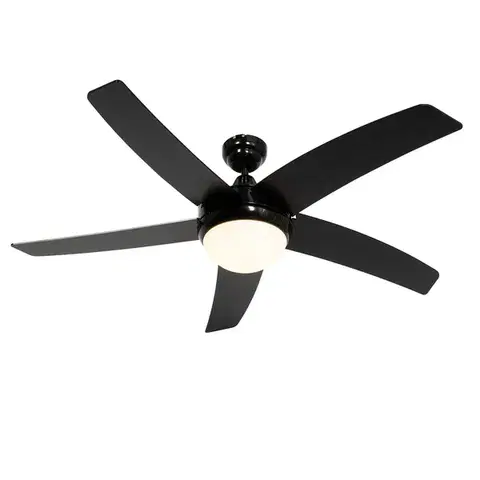 Chytrý stropní ventilátor černý s dřevěným potiskem 132 cm vč. LED stmívatelné s dálkovým ovládáním - Cool