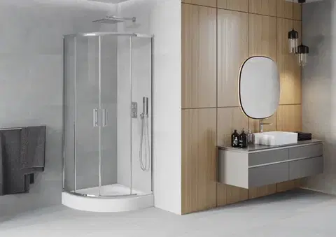 MEXEN/S Rio čtvrtkruhový sprchový kout 70 x 70, transparent, chrom + vanička Rio 863-070-070-01-00-4710
