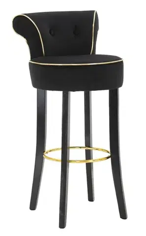 Estila Designová art deco černá barová židle Vivienne se zahnutou opěrkou se zlatými detaily 96 cm