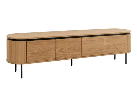 Estila Moderní čtyřdveřový TV stolek Maderia oválného tvaru s lamelovým drážkováním v hnědém dubovém provedení 200 cm