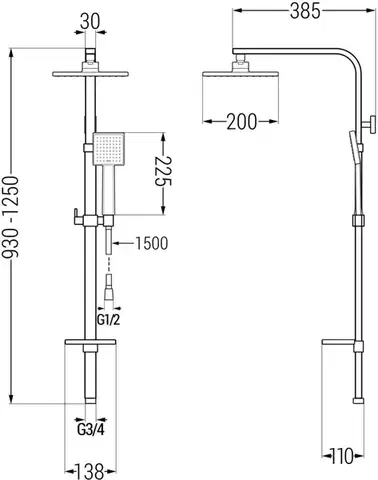 MEXEN/S Q45 černá sprchový sloup 798454595-70