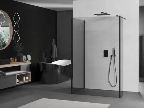 MEXEN/S Kioto Sprchová zástěna WALK-IN 120 x 120 x 30, transparent, černá 800-120-120-221-70-00-030