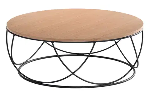 Estila Moderní kulatý konferenční stolek Nordica Clara se světle hnědou vrchní deskou s černou kovovou podstavou 90cm