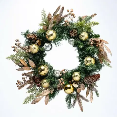 ACA Lighting vánoční adventní věnec bobule a zlaté ornamenty 60cm průměr X096017