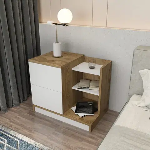 Noční stolek Rena - White, Oak