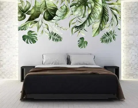 Nálepka na zeď do interiéru s motivem listů rostliny monstera 100 x 200 cm