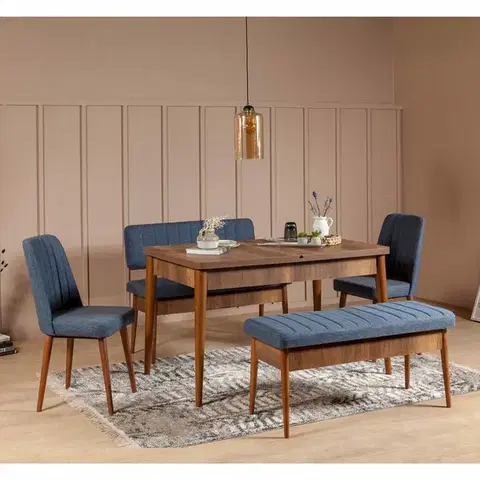 Lavice Vina Dark Blue and Walnut