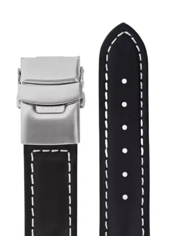 Kožený řemínek Junkers 22mm - černý/překlápěcí spona - 22 mm