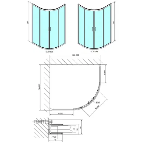POLYSAN EASY BLACK čtvrtkruhová sprchová zástěna 900x800, L/R, čiré sklo EL2815B
