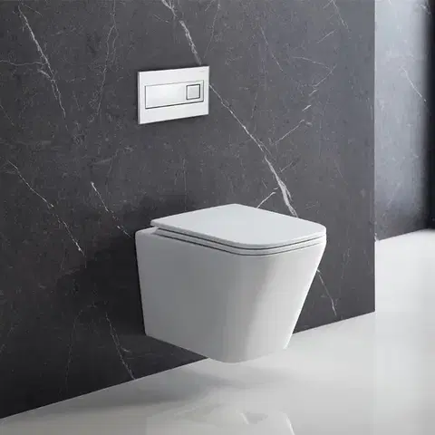Mereo WC set Rimless WC hranaté, modul pro sádrokarton, bílé hranaté tlačítko MM02NSETRS320