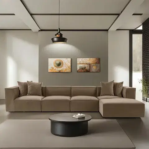 Rohová sedací souprava Sora (L1-O1-O1-1R-POUFFE ) - Brown