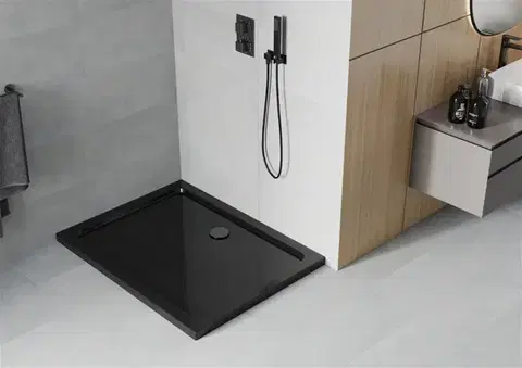 MEXEN/S Flat Sprchová vanička obdélníková slim 110 x 100, černá + černý sifon 40701011B