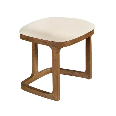 Estila Luxusní moderní taburetka Vita Naturale s béžovým koženým sedadlem a masivní ořechovou hnědou podstavou 48 cm