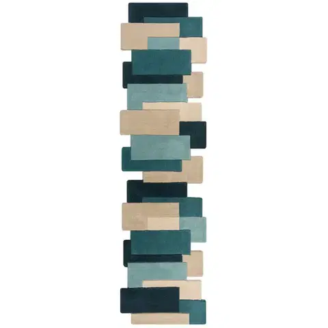 Flair Rugs, Běhoun Abstract Collage Teal, 60x230, modrá, chodba / předsíň