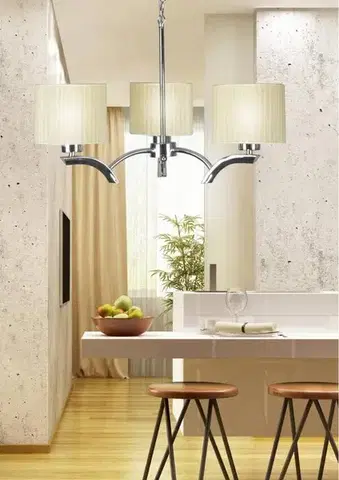 Závěsná lampa chrom + krémové stínidlo 3x60W lustr Draga