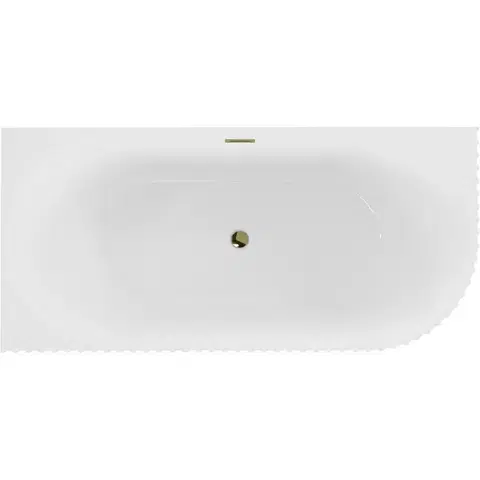 MEXEN/S Gia volně stojící rohová vana reliéf levá 150 x 75, bílá lesk, sifon a přepad zlatá 52701507500L-50