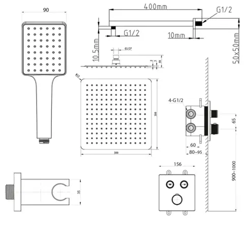 SAPHO SMART SELECT podomítkový sprchový set s termostatickou baterií, 2 výstupy, vyústění, chrom RP042-01