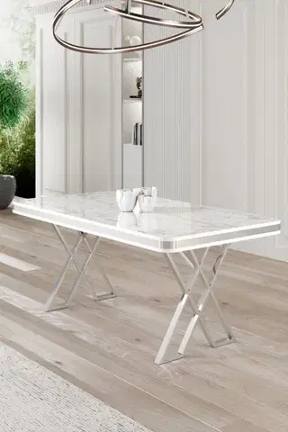 Jídelní stůl Vals - White Marble, Chrome