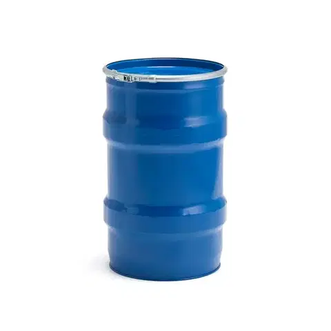 Plechový sud 60 l, odnímatelné víko, 0,5 mm, na pevné látky, modrý