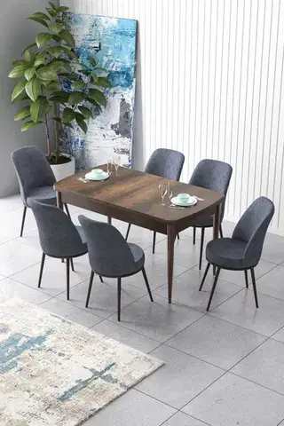 Extendable Dining Table & Chairs Set (7 Pieces) Zen - Baroque, Fume
