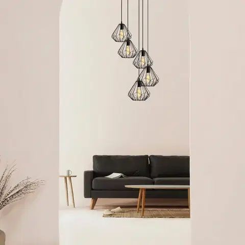 Opviq Závěsný lustr s 5 žárovkami Diamond III černý
