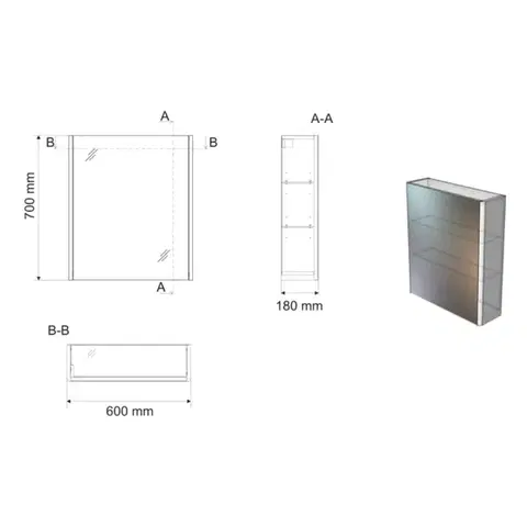 AQUALINE DENEB galerka 60x70x18cm, bílá mat DN060