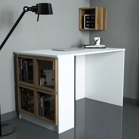 Psací stůl Box - White, Walnut