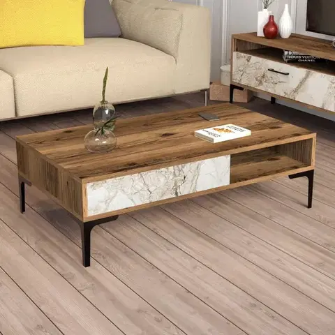 Konferenční stolek Istanbul - Walnut, White Marble