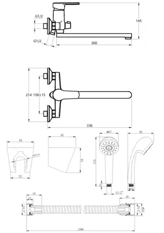 INVENA Baterie vanová verso s dlouhým výtokem a sadou sprchovou; BW-82-Z01-C