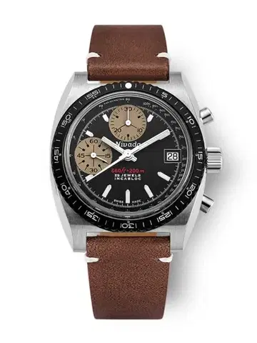 Nivada Grenchen Autochron White Automatic - Brown Leather White Stitching