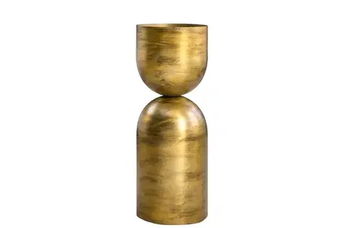 Estila Art deco kulatý kovový geometrický zlatý podstavec na květiny Sola s jemným strukturovaným lesklým povrchem 56 cm