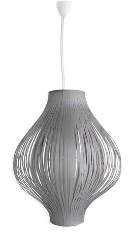 Estila Moderní designový šedý lustr Gris s oválným textilním stínítkem s vertikálními pásy 36 cm