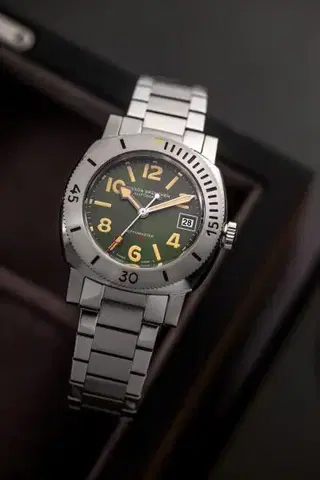 Nivada Grenchen Depthmaster Numerals - Black Leather White Stitching
